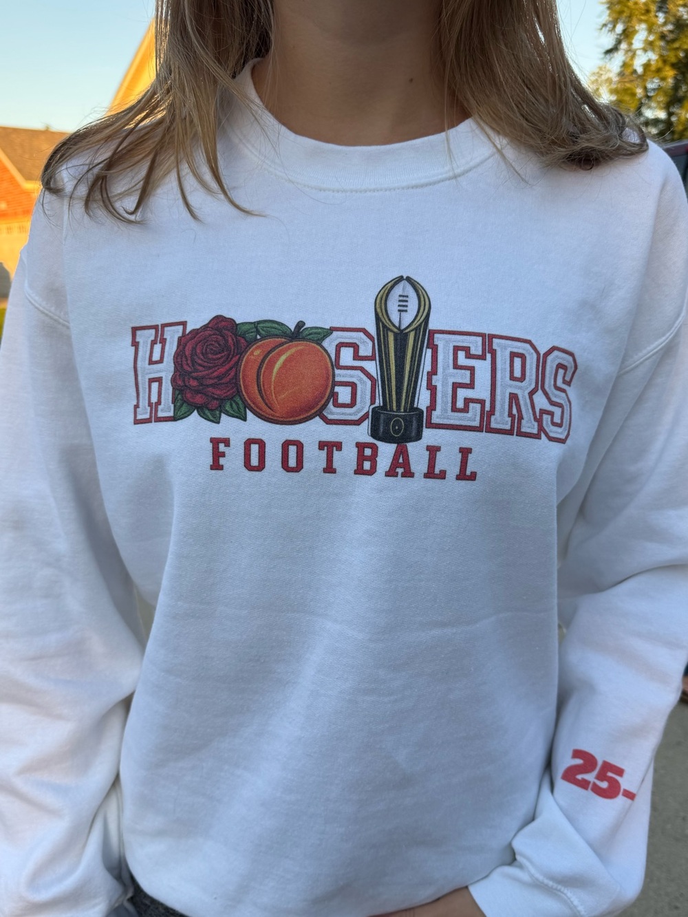 Hoosiers Football White Graphic Crewneck Sweatshirt - Women’s